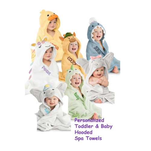 Personalized Hooded Baby Towel for Toddlers & Babies: Animal Theme; Organic Spa Towel, Unique baby name gift, Custom child gift