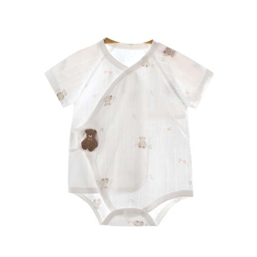 Einccm Baby Boys' Girls' 100% Cotton Romper - Cute Bear Print V-Neck Side-Snap Kimono Bodysuit, Comfortable Sleepwear Jumpsuit for Infants and Toddlers 0-18 Months