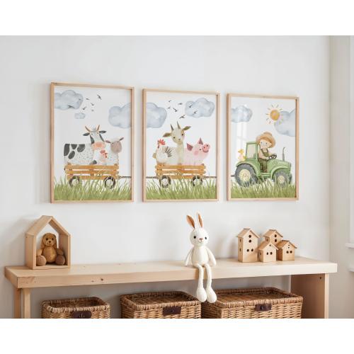Farm Animals Nursery Prints: Watercolor Wall Art Set