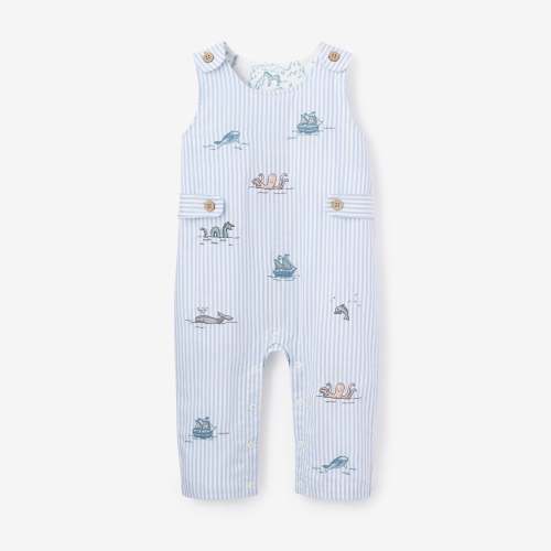 Embroidered Oxford Stripe Jumpsuit – Elegant Baby