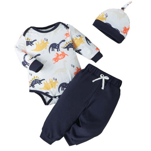 Baby Boy Clothes Boys Outfits Romper Hat Pants 3Pc Set Blue 3 Months-6 Months