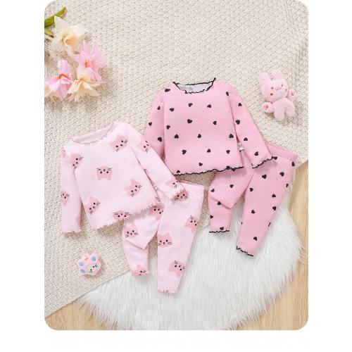 4pcs/Set Newborn Baby Girl Cute Cartoon Print Knitted Elastic Long Sleeve Top And Elastic Waist Long Pants, Autumn/Winter