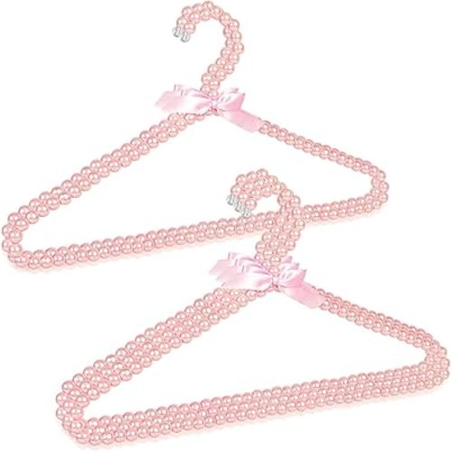 Concepts Premium Heavy Duty Pearl Hangers with Ribbon Trim for Wedding and Engagement Gowns - Slim Design Also Can Be Used for Suits and Shirts (Pink 5 Pack)