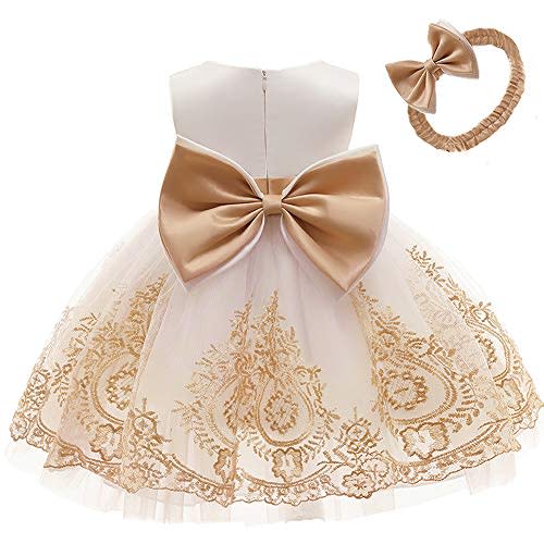 AIMJCHLD 0-6 Years Toddler Baby Girls Pageant Lace Embroidery Dresses Formal Dress with Headwear
