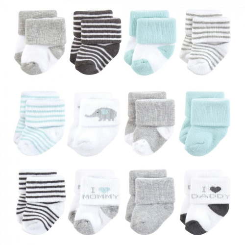 Hudson Baby Unisex Baby Cotton Rich Newborn and Terry Socks, Mom and Dad Gray Mint, 6-12 Months