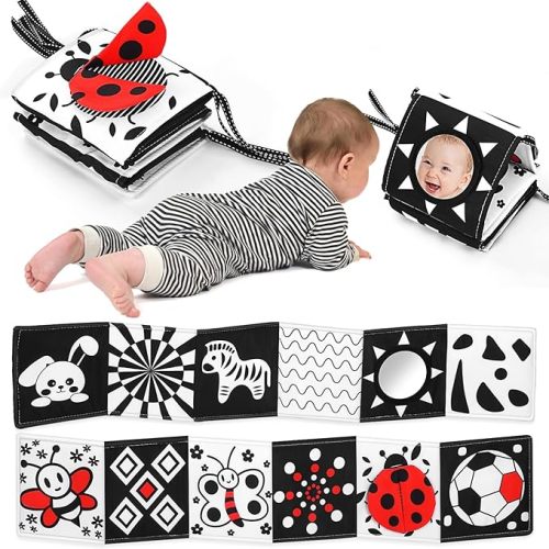 Newborn Black and White High Contrast Baby Book for 0-3 Months Brain Development, Tummy Time Sensory Infant Toys, Montessori Essentials for 0-6-12 Months Gifts