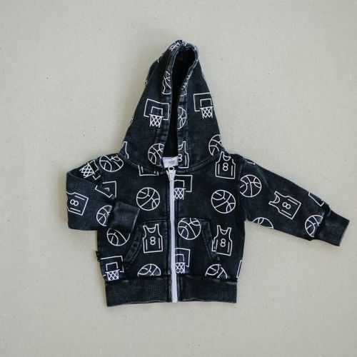 Kids Cohen Sports Graphic Print Zip Up Hoodie Black 3-6M - Olive + Scout