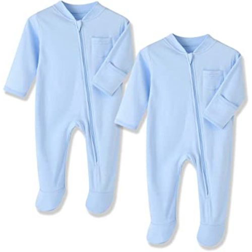 Eleven's Kingdom Baby Kids Sleep and Play,Baby Cotton Pajamas with Mitten Cuffs, 2 Way Zipper Footed Sleeper 0-12 Month