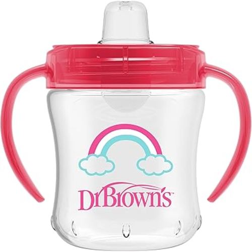 Dr. Brown's Milestones Soft Spout Sippy Cup with Handles, Pink Rainbow, BPA-Free, 6 oz/180 mL, 6m+