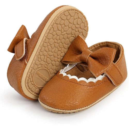 Baby Girls Mary Jane Flats with Bownot Non Slip Soft Sole PU Leather Newborn Infant Toddler First Walker Cirb Dress Shoes