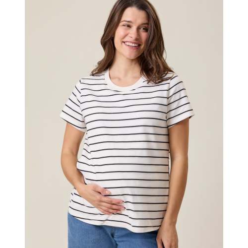 Classic Cotton Nursing T-shirt | Medium, White & Black Stripe