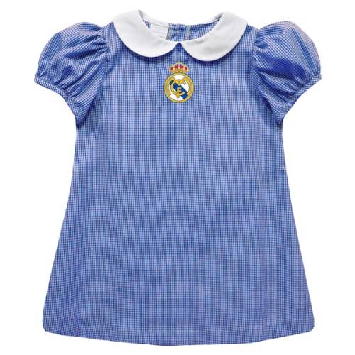 Real Madrid Vive La Fete Girls Infant Gingham Puffy A-Line Dress - Royal