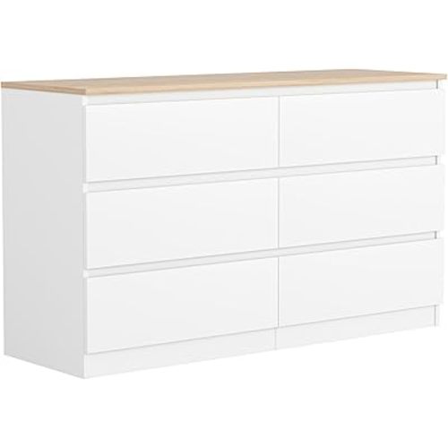 White Dresser for Bedroom, Modern Large 6 Drawer Dresser with Deep Drawer,Chest of Drawers,Wood Bedroom Storage Organizer Furniture,TV Stand for Living Room