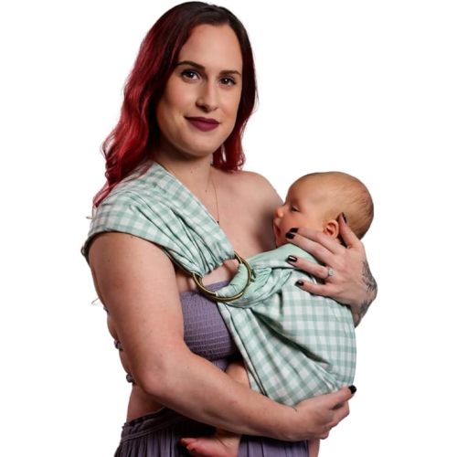 Baby Carrier| Durable and Comfortable Green Checkered Baby Sling Carrier| Eco-Friendly Blend Ring Sling Baby Carrier| Easy to Use Baby Sling| Ring Sling