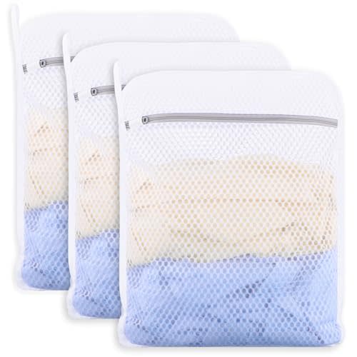 3-Pack Durable Honeycomb Mesh Laundry Bags for Delicates, 12 x 16 Inches | 120gsm Honeycomb Mesh, Sturdy Zipper, Protect Delicates, Reusable, Washer & Dryer Safe, For College, Dorm, Home and Travel