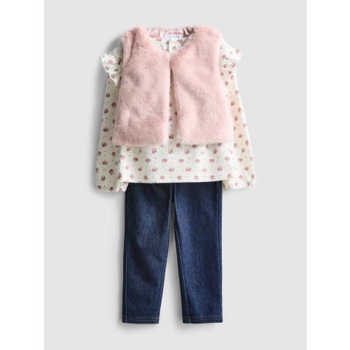0-36mths | Long Sleeve T-Shirt, Jeggings and Faux Fur Vest Set