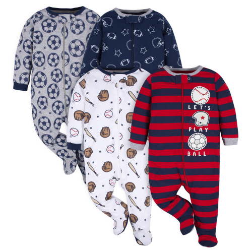 Gerber Baby Boy Sleep 'N Play Footed PJs, 4-Pack, Preemie - 6-9 Months
