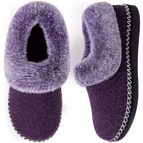 EverFoams Women's Bootie Slippers Warm Soft Comfy Memory Foam Non-slip Indoor House Shoes with Fluffy Collar