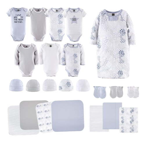 The Peanutshell Newborn Baby Layette Gift Set for Baby Boys or Girls, Shower Gift Essentials, Blue, Grey Celestial