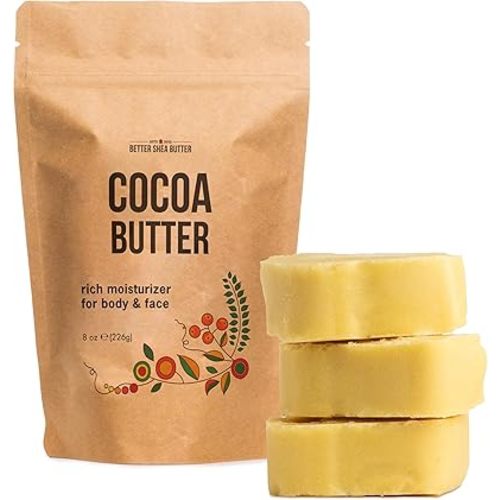 Better Shea Butter Cocoa Butter - 8 oz Block, Deeply Moisturizes Skin, Diminishes Scars, Stretch Marks, Soothes Dry Skin