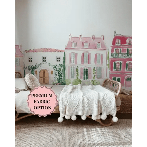 fabric Paris City Buildings Wall Decals, Pink Girly Kids Nursery Mural *US orders ship DDP*