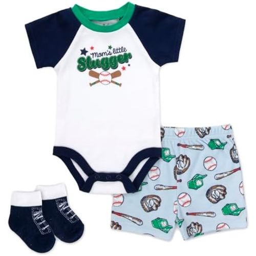 Baby Essentials Baby Boy 3 Piece Outfit Set – Bodysuit, Shorts & Socks – Spring & Summer Baby Clothes Gift Set