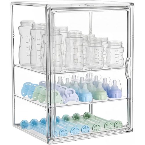 Baby Bottle Storage Organizer for Countertop, X-Large Clear Bottle Organizer, Baby Bottle Storage Organizer for Bottles, Nipples, Pump Parts & Food Jars, Nursery Cabinet, Kitchen Pantry