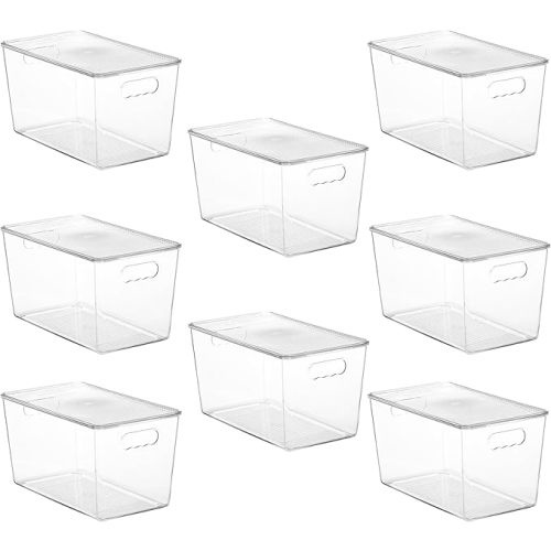 Vtopmart 8 Pack Clear Stackable Storage Bins with Lids,XLarge Plastic Containers with Handle for Pantry Organizer and Storage,Perfect for Kitchen,Fridge,Cabinet, Closet,Bathroom Organization