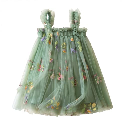 NNJXD Baby Girl Tulle Dress Casual Flower Embroidery Toddler Dresses