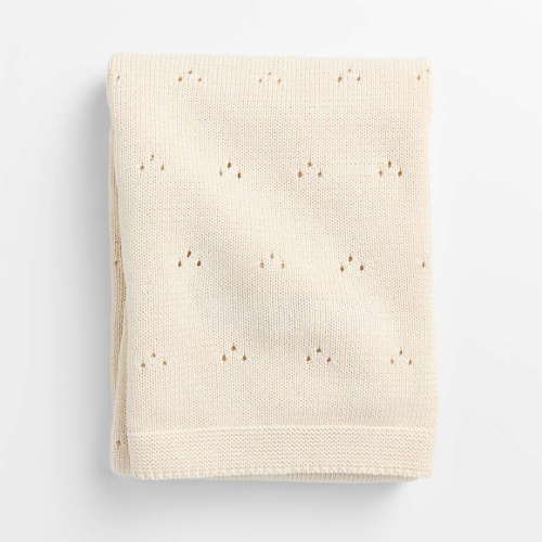 Pointelle Natural Undyed Flecked Organic Cotton Baby Stroller Blanket