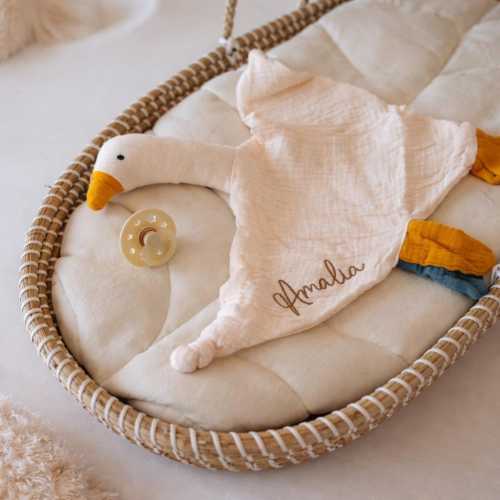 Personalized Goose Lovey, Muslin Baby Lovey, Custom Security Blanket, Baby Name Lovey, Goose Baby Gift, Neutral Baby Shower Gift