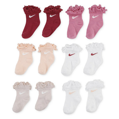 Baby and Toddler Girl Ruffled-Trim Swoosh Socks, 6 Pack