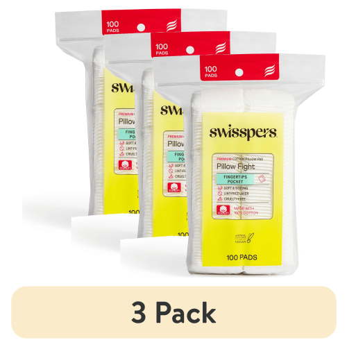 (3 pack) Swisspers Premium 100% Pure Cotton Pillows, Soft, Absorbent, Vegan, Cruelty-Free, 100 Pads