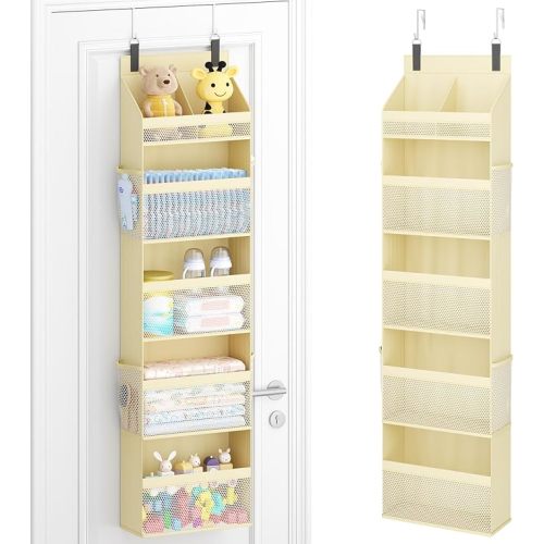 Lifewit 5 Tier Over the Door Organizer, Diaper Hanging Storage, Beige