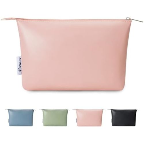 Narwey Small Makeup bag for Purse, Small Makeup Pouch for Purse Cosmetic Bag with Zipper, Cute PU Leather Make up Pouch for Women Girls (Pink)