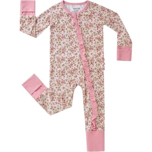 pureborn Baby Sleeper Viscose from Bamboo Zipper Footies 0-24 Months | Buttery soft, 2 way zipper, OEKO-TEX Certified, breathable, infant boy girl, fold-over mittens & foot cuffs, all-season