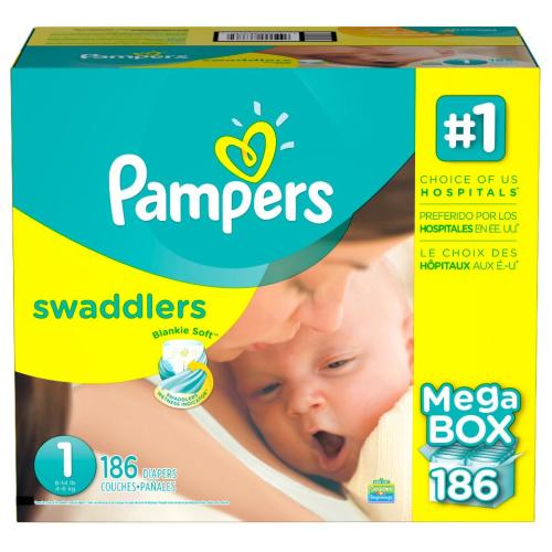 Pampers Swaddlers Newborn Diapers Size 1 186 count<br>