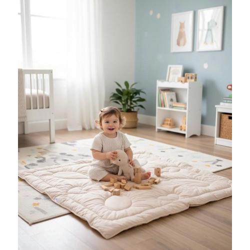 Handmade Merino Wool Baby Play Mat,Organic Cotton Baby Floor Cushion,Non Toxic Nursery Rug,Breathable Natural Baby Mat,Montessori Play Space