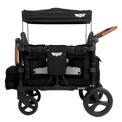 Keenz VYOO Stroller Wagon with Canopy - Foldable Design for Easy Storage, 5 Seating Positions for Kids, Enhanced Child Safety, All-Terrain Mobility, 2-Passengers, Black
