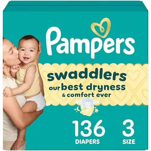 Pampers Swaddlers Diapers, Size 3 (13-26 lbs), 136 Count, Absorbent, Keeps Baby Dry and Comfortable, Skin Safe Disposable Baby Diaper (Packaging May Vary)