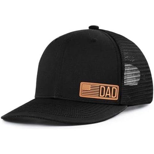 American Flag Dad Hat for Men, Fathers Day Birthday Gifts for Dad Leather Patch Trucker Hat