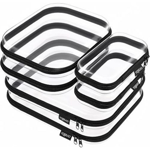 YQBRAO Clear Hard Shell Zipper Cases, 6 Multi-Size Organizers, Black