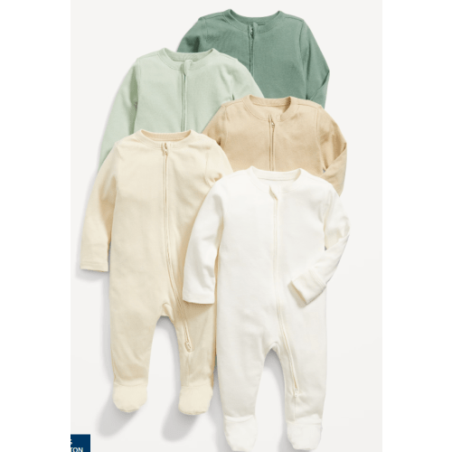 Unisex 2-Way-Zip Sleep & Play Footed One-Piece 5-Pack for Baby