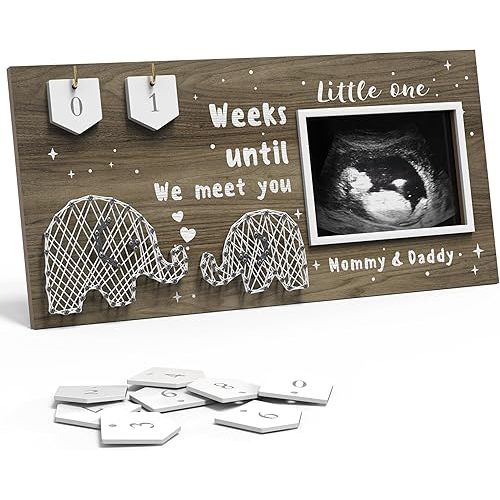 Baby Sonogram Picture Frame Countdown Weeks - Standard 4"x3" Ultrasound Photo - Pregnancy Announcements Ideas - Gender Reveal Baby-Shower Gift - New Mom Expecting Parents to Be Keepsake Gifts