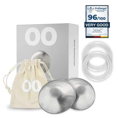 Love Noobs Silver Nursing Cups with Silicon Rings, Soothing Nipple Shields for Nursing Newborn Babies, Nickel-Free, Pure Silver, Breastfeeding Essential Nursing Accessory with Pouch, Regular, 2 Pieces