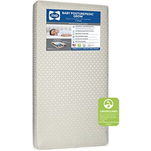 Posturepedic Grow Breathable 2-Stage Dual Firmness Waterproof Baby Crib Mattress & Toddler Bed Mattress, 204 Premium Coils, Hypoallergenic Cotton, Certified, Made in USA, 52"x28"