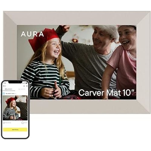 Aura Stone Digital Picture Frame - 10.1" HD Mat Display | Wirecutter's Best Digital Frame for Gifting - Send Photos Directly from Your Phone | Quick & Easy Setup Over WiFi - Free App | White