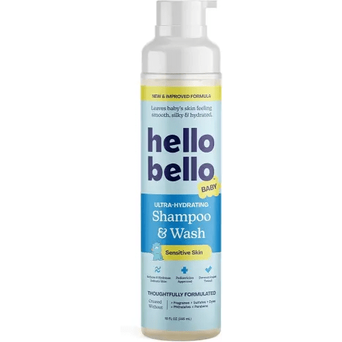 Hello Bello Ultra-Hydrating Baby Shampoo & Body Wash, Fragrance-Free, Tear Free & Safe for Sensitive Skin, 10oz Bottle