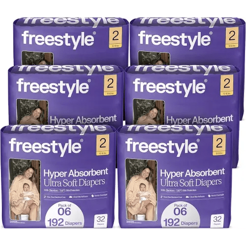 Freestyle BambooTek Diapers – (Size 2) Hyper Absorbent & Non-Toxic – Disposable Diapers for Sensitive Skin – Ultra Soft Diapers (12-18 lbs) – 192 Count