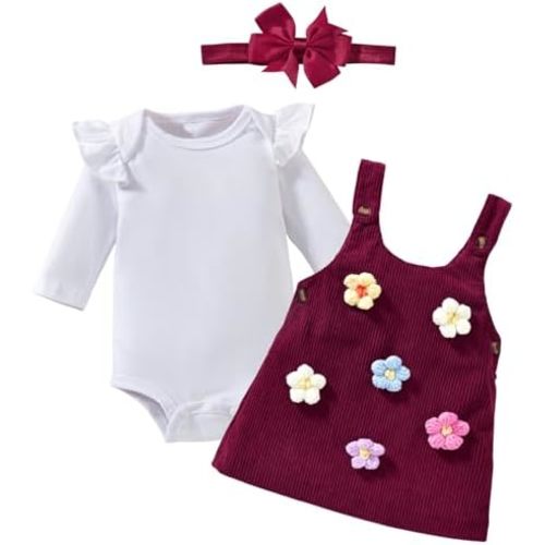 Baby Girl Suspender Corduroy Skirt Outfits Long Sleeves Fall Winter Spring Clothes Preemie-18 Months